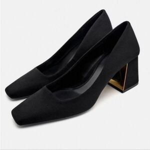 Zara Black Heels with Gold Accent